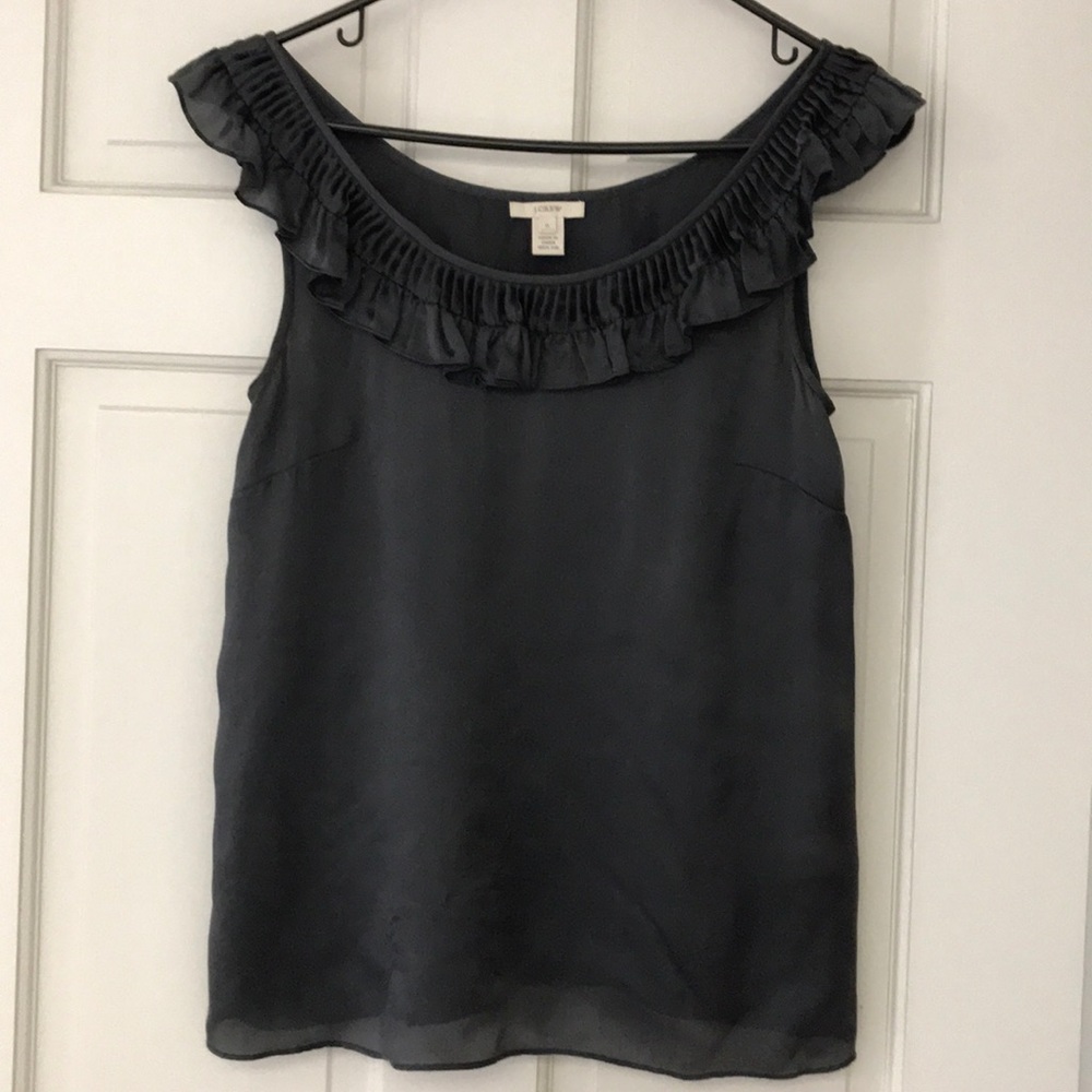 Jcrew Quinn 100% silk pleated ruffle scoop tank